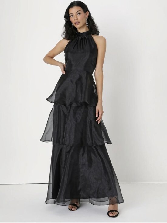 LULUS Dresses & Skirts - NWT Lulus Perfect Beauty Black Organza Backless Tiered Maxi Dress (size S)